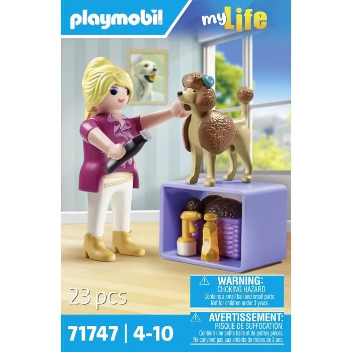 PLAYMOBIL 71747 - Figurine Toiletteuse My Life avec caniche et accessoires, 23 pièces, Jeu de rôle dès 4 ans