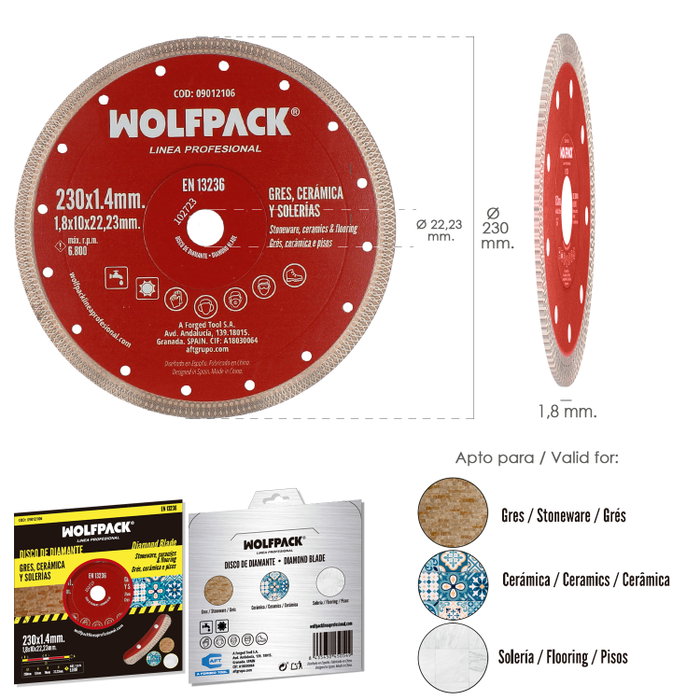 WOLFPACK LINEA PROFESIONAL Disque Diamanté Ø 230 mm pour Porcelaine et Grès WOLFPACK LINEA PROFESIONAL Disque Diamanté Ø 230 mm pour Porcelaine et Grès