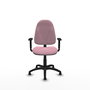 Chaise de bureau Algarra avec mécanisme de contact permanent de base, recouverte de tissu rose. Équipée d'une base en polyamide noir, d'accoudoirs 1D et de butées
