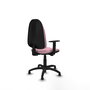 Chaise de bureau Algarra avec mécanisme de contact permanent de base, recouverte de tissu rose. Équipée d'une base en polyamide noir, d'accoudoirs 1D et de butées