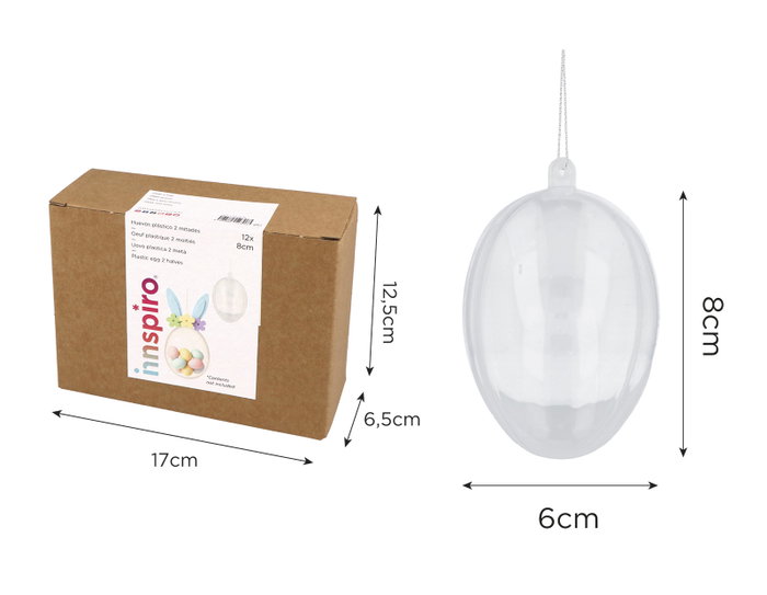 Innspiro Pack de 12 œufs en plastique transparent de 8 cm