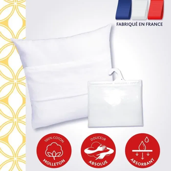 DODO Protège-oreiller Noé 65x65 cm Blanc - En fibre naturelle - Lavable à 95°C