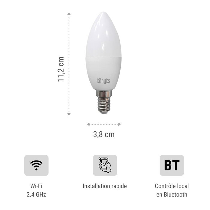 Konyks Antalya E14 Max Easy Dual Pack - Lot de 2 Ampoules LED Connectées RGB & Blanc Réglable Konyks Antalya E14 Max Easy Dual Pack - Lot de 2 Ampoules LED Connectées RGB & Blanc Réglable