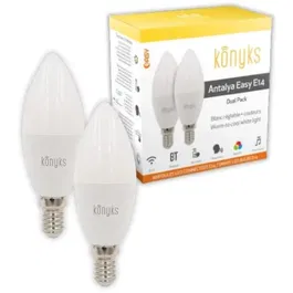 Konyks Antalya E14 Max Easy Dual Pack - Lot de 2 ampoules LED E14 connectées Wi-Fi et Bluetooth, RGB, blanc réglable 2700K-6500K, 5W, compatibles Alexa et Google Home