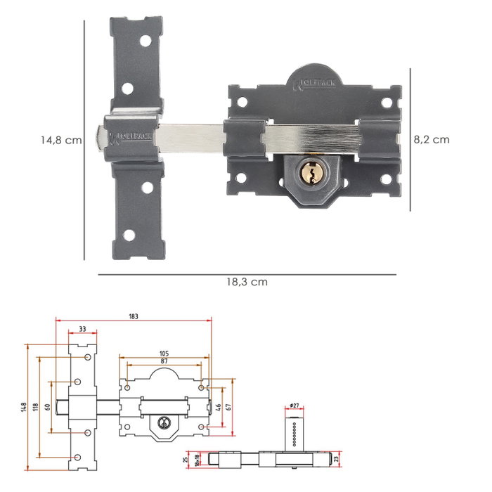 WOLFPACK LINEA PROFESIONAL Verrou Wolfpack B-4, cylindre 70 mm