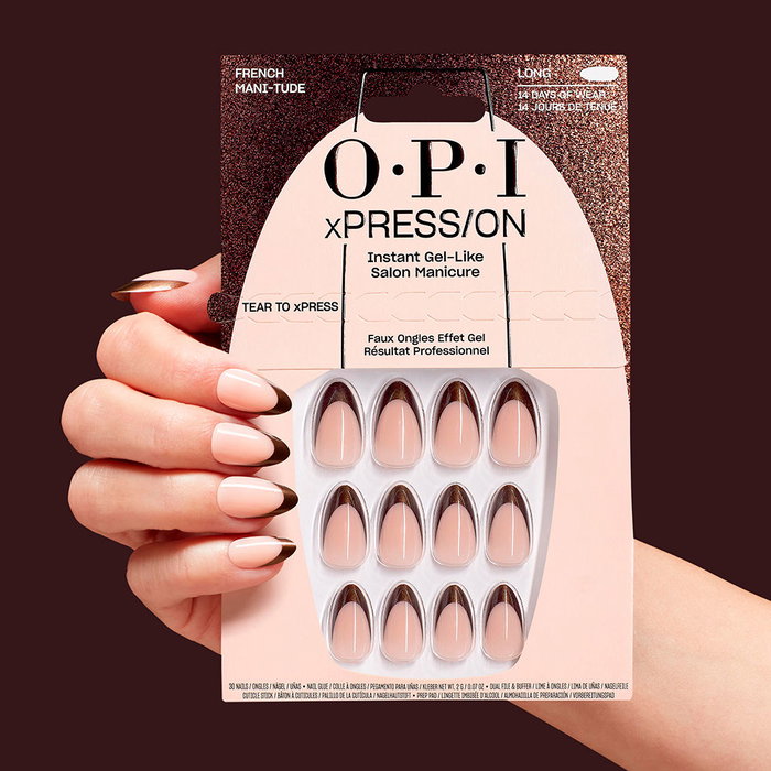 Opi xPRESS/ON Collection Quelle est votre humanité Manucure française 30 pièces Ongles Press-On Réutilisables Tenue 14 Jours