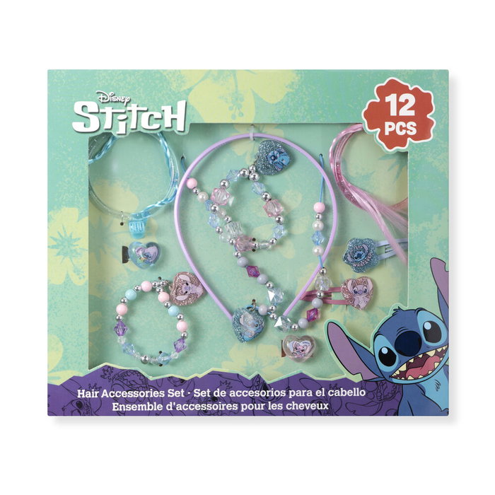 PEERS HARDY Set de bijoux et accessoires pour cheveux Stitch Disney - 2 bracelets, 2 bagues, collier et pinces à cheveux