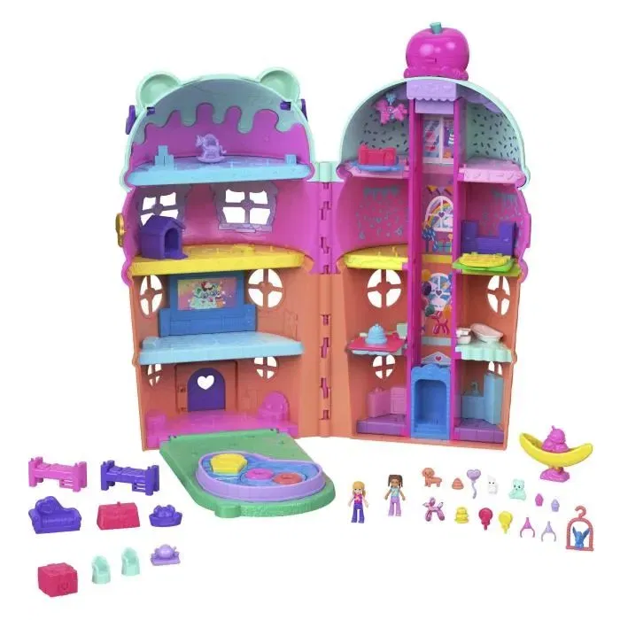Polly Pocket Coffret Maison Cornet de Glace avec 2 figurines et 23 accessoires - JFT91 - Jouet pour enfant à partir de 4 ans
