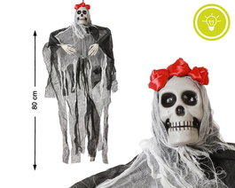 Squelette Suspendu Décoration d'Halloween Éclairé 80 x 70 cm pour Effet Effrayant, Fête Thématique, Intérieur ou Extérieur