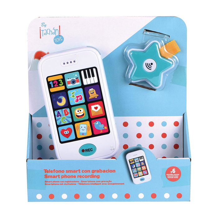 TACHAN Téléphone Bébé Educatif avec Activités, Enregistrement Vocal, Star Lumineuse, 12 Sons, 6 Langues (Français Inclus), Pour Enfants +12 Mois