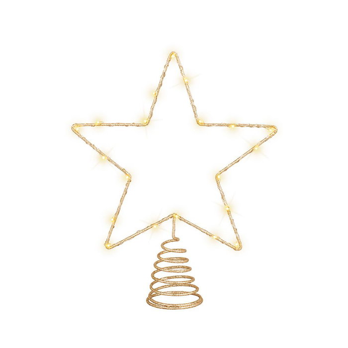 Lumineo Étoile décorative dorée pour sapin de Noël, 20 LED, 23 x 6 x 25,5 cm