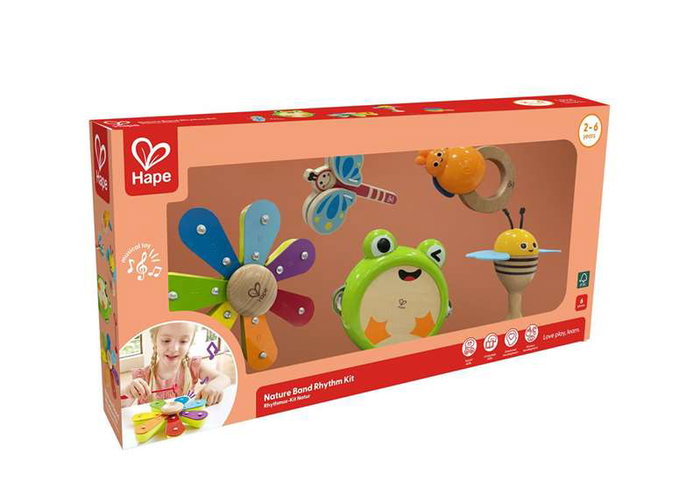 Hape - Kit d'instruments de percussion rythmique pour enfants à partir de 2 ans - Nature et bois