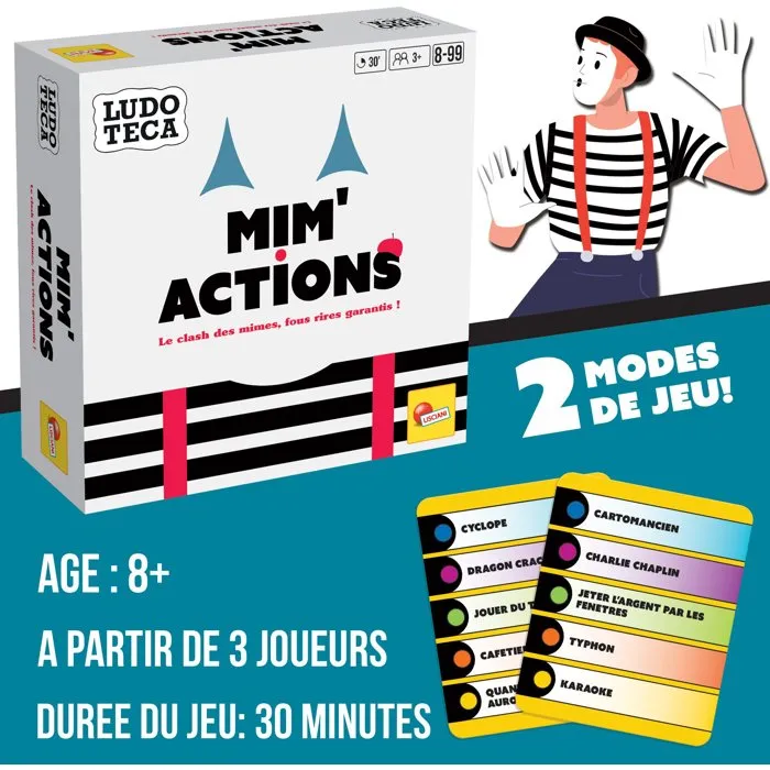 Liscianigiochi Mim'Actions - Jeu de société de mime avec roulette et cartes, de 2 à 4 joueurs, à partir de 8 ans