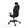 Chaise Alfera Synchro 4 positions tissu Bleu foncé Maille Noir Base en nylon noir Accoudoir 1D Appui-tête 2D Roulettes 65mm nylon