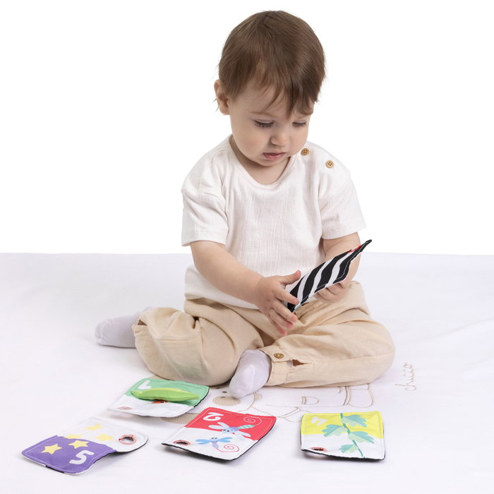 Chicco Cartes en Tissu Noir et Blanc Montessori - Jeu d'Éveil Visuel avec Anneau, Lavable, dès 3 Mois Chicco Cartes en Tissu Noir et Blanc Montessori - Jeu d'Éveil Visuel avec Anneau, Lavable, dès 3 Mois