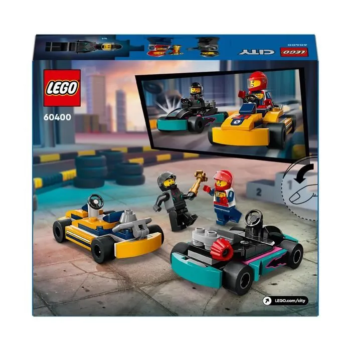 Lego City 60400 - Set de jeu avec 2 Karts de course et 2 Minifigurines de pilotes, Jouet de construction