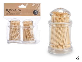 Kinvara Lot de 2 Porte-cure-dents en Métacrylate et Bois Naturel 12.5 x 4.5 x 12.5 cm 200 pièces (Set de 48)