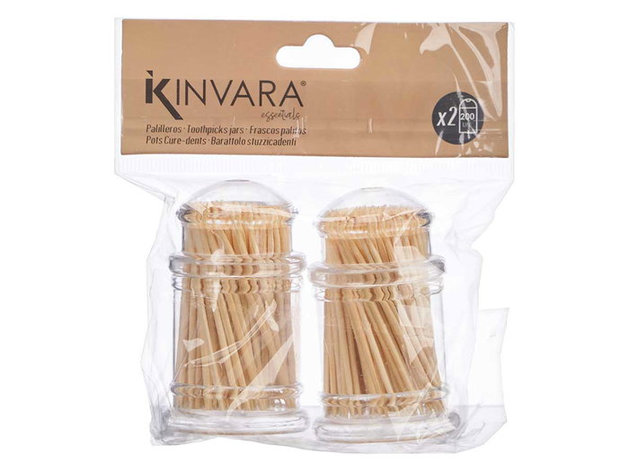 Kinvara Lot de 2 Porte-cure-dents en Métacrylate et Bois Naturel 12.5 x 4.5 x 12.5 cm 200 pièces (Set de 48)
