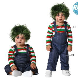 Déguisement Bébé Halloween 24 Mois en Muñeco de Película d'Horreur avec Salopette et Chemise à Rayes, Taille Bébé Garçon