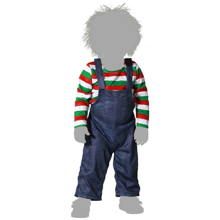 Déguisement Bébé Halloween 24 Mois en Muñeco de Película d'Horreur avec Salopette et Chemise à Rayes, Taille Bébé Garçon