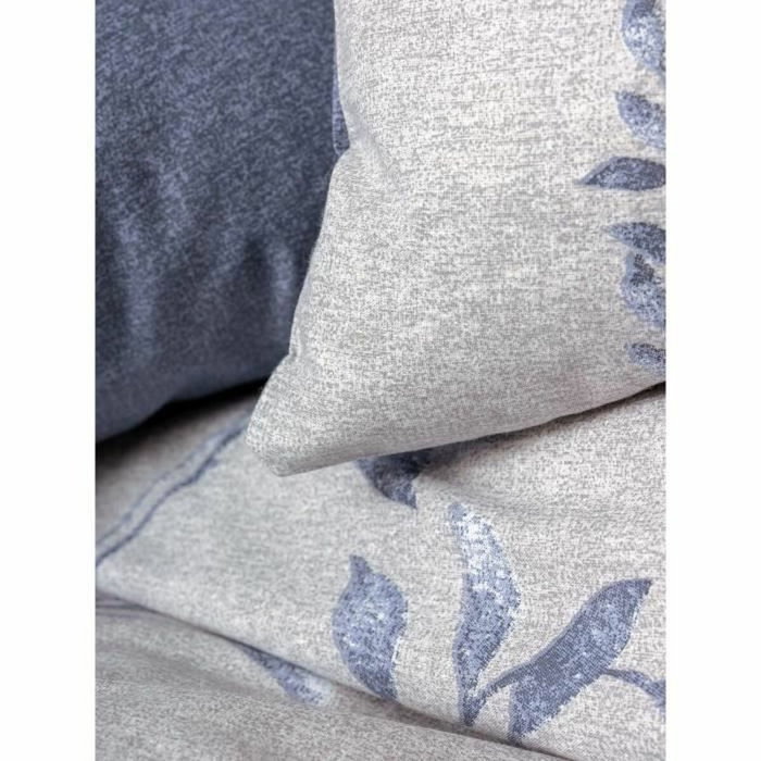 BigBuy Home Parure de couette en coton renforcé 220 x 240 cm, Bleu foncé et Gris clair