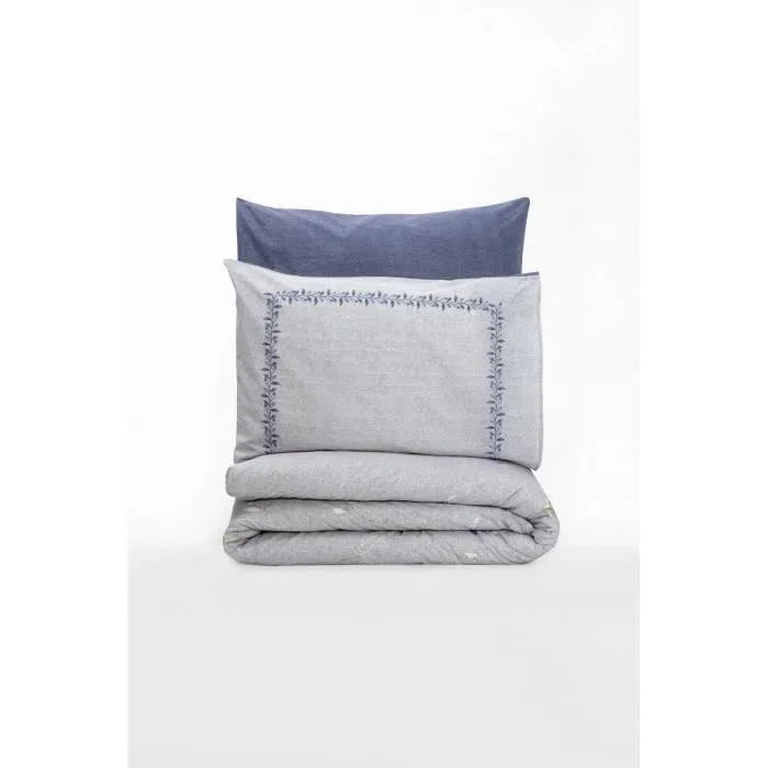 Parure de lit - Housse de couette 220 x 240 cm + 2 taies d'oreiller 60 x 60 cm - 100% coton percale renforcé - Bleu - Ensemble King Size