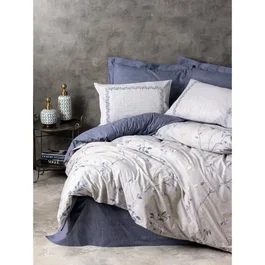 Parure de lit - Housse de couette 220 x 240 cm + 2 taies d'oreiller 60 x 60 cm - 100% coton percale renforcé - Bleu - Ensemble King Size