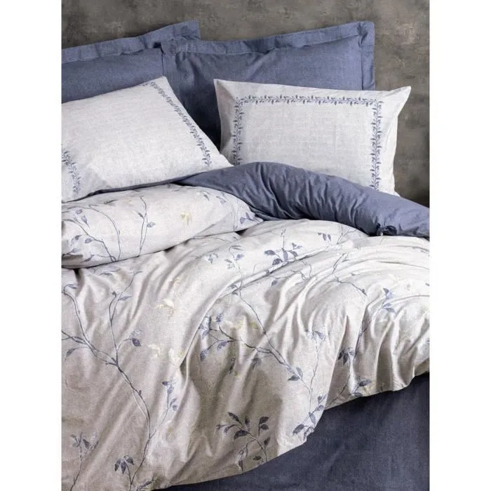 Parure de lit - Housse de couette 220 x 240 cm + 2 taies d'oreiller 60 x 60 cm - 100% coton percale renforcé - Bleu - Ensemble King Size