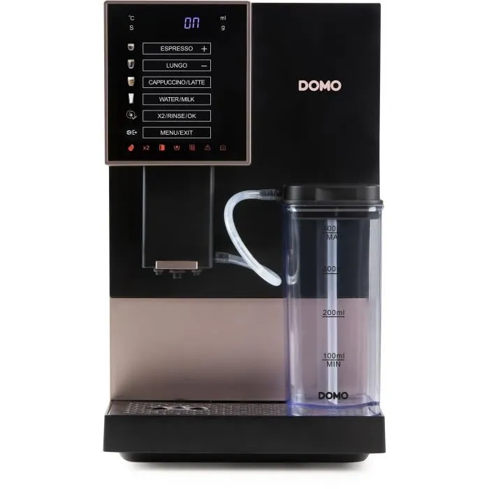 Domo DO743K - Machine à expresso automatique avec broyeur intégré - 1350 W - Pression 19 bars - Mousseur à lait - Réservoir 1.1 L - Capacité 125 g - Noir