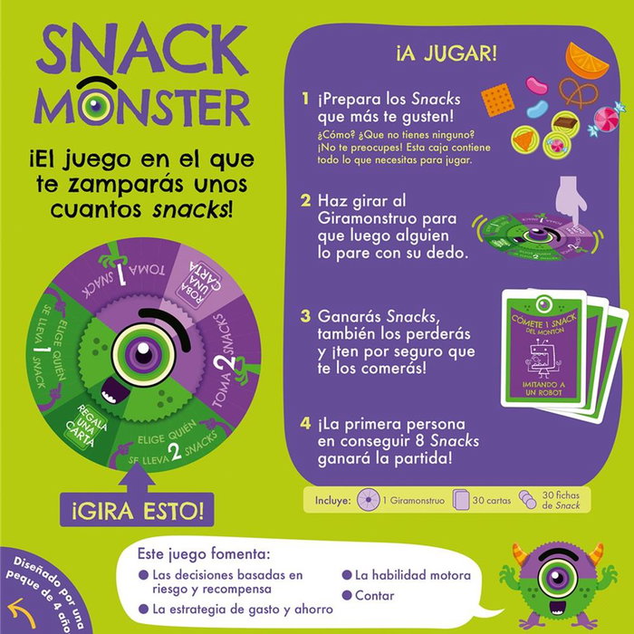 Asmodee EKISNMO01ES Jeu de société Snack Monster, jeu familial dès 4 ans, 2 à 6 joueurs, 15 min