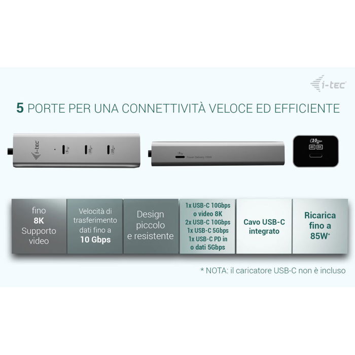 Hub USB i-Tec C31HUBMETAL8KPDPRO Argenté