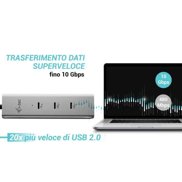 Hub USB i-Tec C31HUBMETAL8KPDPRO Argenté