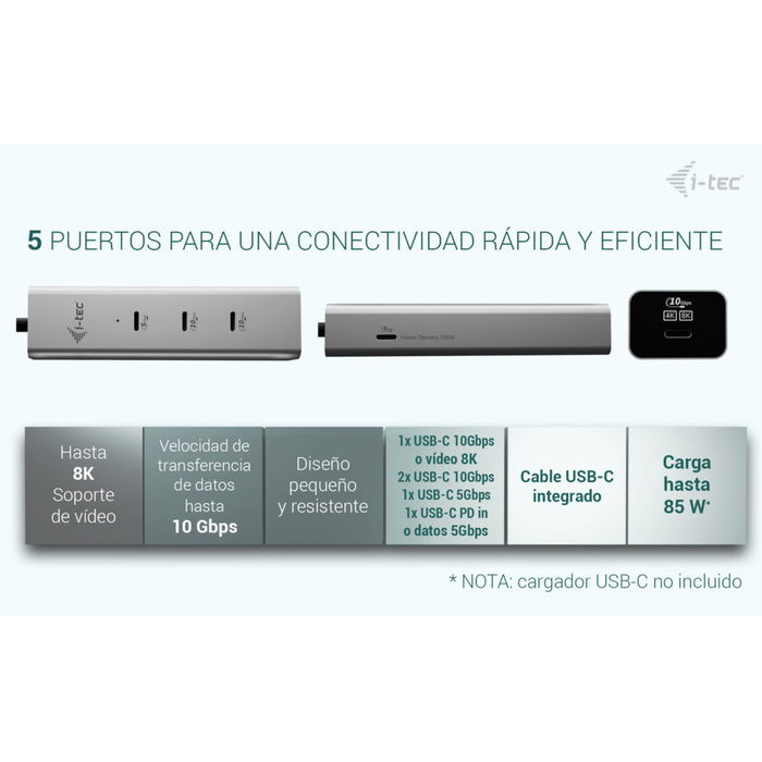 Hub USB i-Tec C31HUBMETAL8KPDPRO Argenté