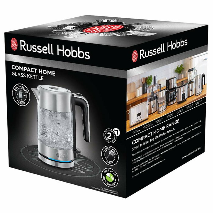 Russell Hobbs Compact Home Bouilloire en Verre 0,8 L Inox et Noir
