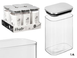 Vivalto Boîte en verre borosilicate rectangulaire 1,4 L avec couvercle en acier 12x15x8 cm (Set de 12)
