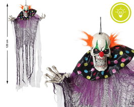 Payaso Terrorífico Colgante avec Cheveux Orange et Lumière, Décor Halloween 120 cm - Décor d'Horreur pour Fête Thématique