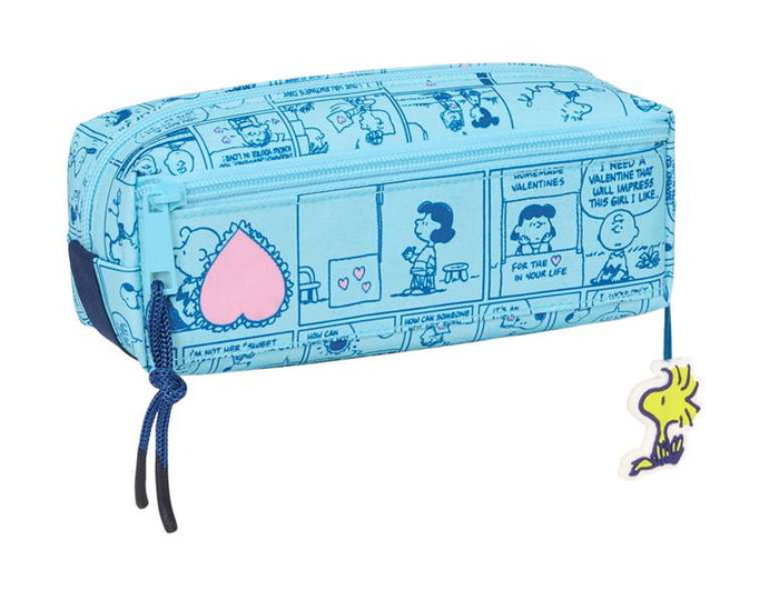 Safta - Porte-tout triple Snoopy "Love" avec bande élastique, 20 cm - 22 x 8.5 x 6 cm - À partir de 3 ans