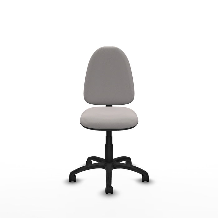 Chaise de bureau Aýna avec mécanisme de contact permanent de base, revêtue de simili cuir blanc. Équipée d'une base en polyamide noir, sans accoudoirs et de roulettes en nylon de 50 mm. Chaise de bureau Aýna avec mécanisme de contact permanent de base, revêtue de simili cuir blanc. Équipée d'une base en polyamide noir, sans accoudoirs et de roulettes en nylon de 50 mm.