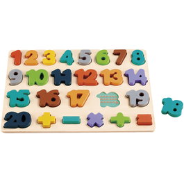 TACHAN - Puzzle en bois avec chiffres et opérations, certifié FSC, 25 pièces, pour enfant de 3 ans et plus (langues multiples)