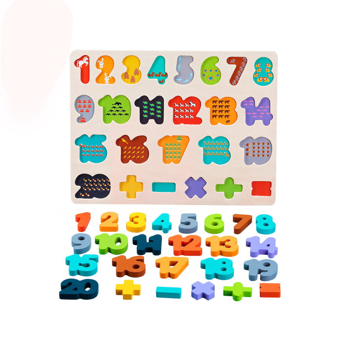 TACHAN - Puzzle en bois avec chiffres et opérations, certifié FSC, 25 pièces, pour enfant de 3 ans et plus (langues multiples)
