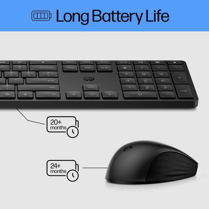 HP Clavier et souris sans fil Ensemble HP 650 - Souris ergonomique, clavier AZERTY FR durable avec plastiques recyclés et résistant aux désinfectants HP Clavier et souris sans fil Ensemble HP 650 - Souris ergonomique, clavier AZERTY FR durable avec plastiques recyclés et résistant aux désinfectants