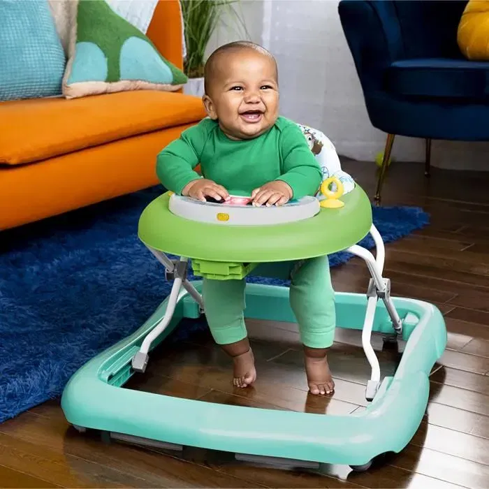 Bright Starts Trotteur Bébé Tiny Trek 2 en 1 Pliable avec Animaux Jungle, Musique et Lumières - Cadeau Bébé