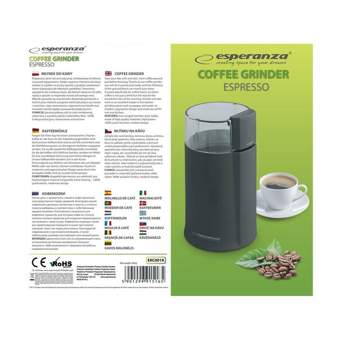 Esperanza EKC001K Moulin à café Noir 160 W