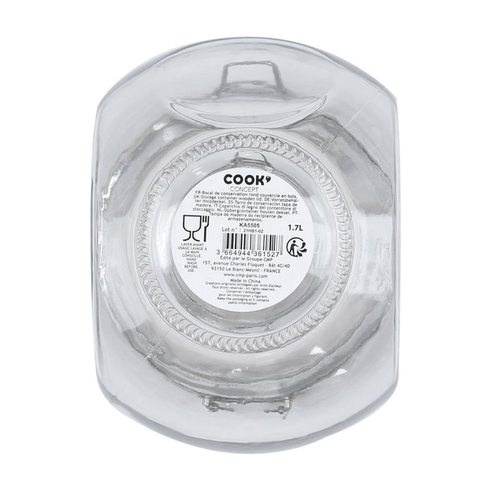 Cook Concept Bocal en cristal 1,7 L avec couvercle en bois