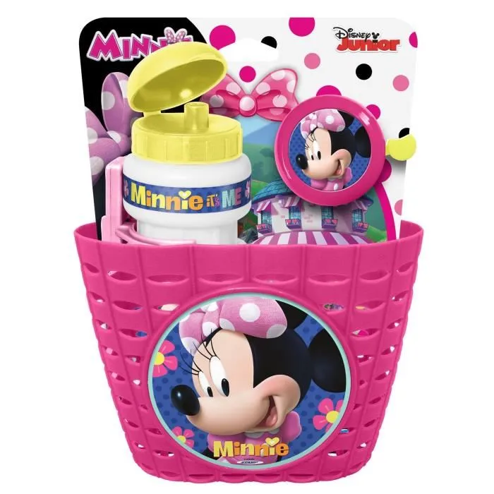 Disney - Set vélo Minnie - Corbeille, bidon 350ml et sonnette - Fixation universelle - Rose, blanc, jaune - Pour enfant à partir de 3 ans Disney - Set vélo Minnie - Corbeille, bidon 350ml et sonnette - Fixation universelle - Rose, blanc, jaune - Pour enfant à partir de 3 ans
