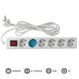 GSC Evolution Multiprise Série Standard 6 prises avec interrupteur, 5m, Blanc