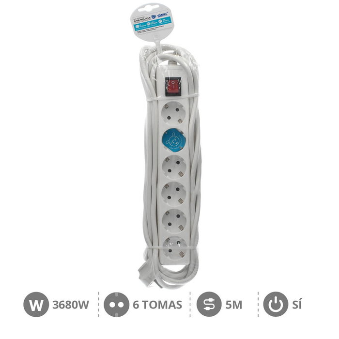 GSC Evolution Multiprise Série Standard 6 prises avec interrupteur, 5m, Blanc GSC Evolution Multiprise Série Standard 6 prises avec interrupteur, 5m, Blanc