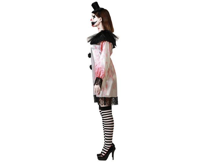 Disfraz Payasa Sangrienta Disfriz de Halloween - Costume de Clown Sanglant pour Femme, Robe Blanche et Effets Macabres, Taille XS/S, Polyester
