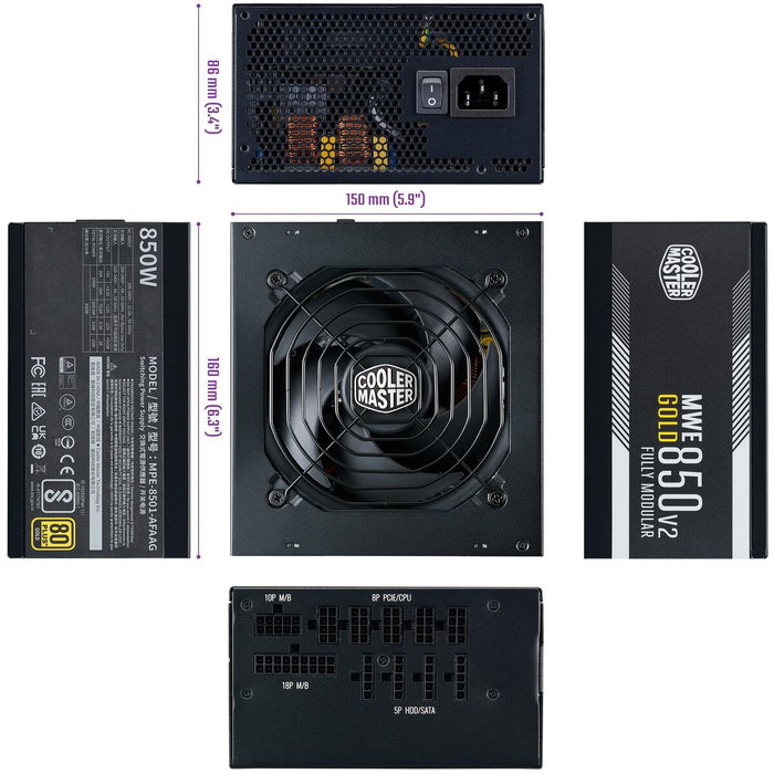 Cooler Master MWE Gold V2 850 W 80 PLUS Gold ATX Cooler Master MWE Gold V2 850 W 80 PLUS Gold ATX