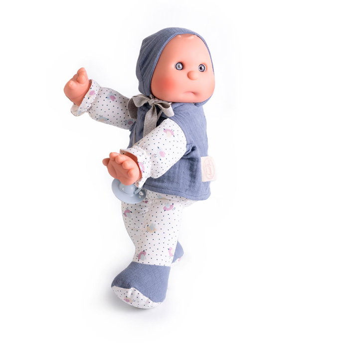 Muñecas Antonio Juan Dolly Musical Mon Premier Poupon Garçon 83207 - Poupée avec Capote, T-Shirt et Boîte à Musique, Jouet pour Enfants +18 Mois